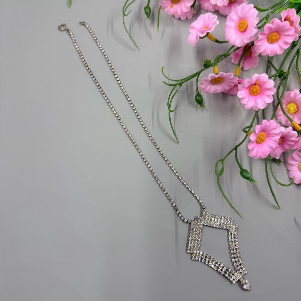 Vintage Y2K Genuine Crystal Geometric Style Silver Necklace